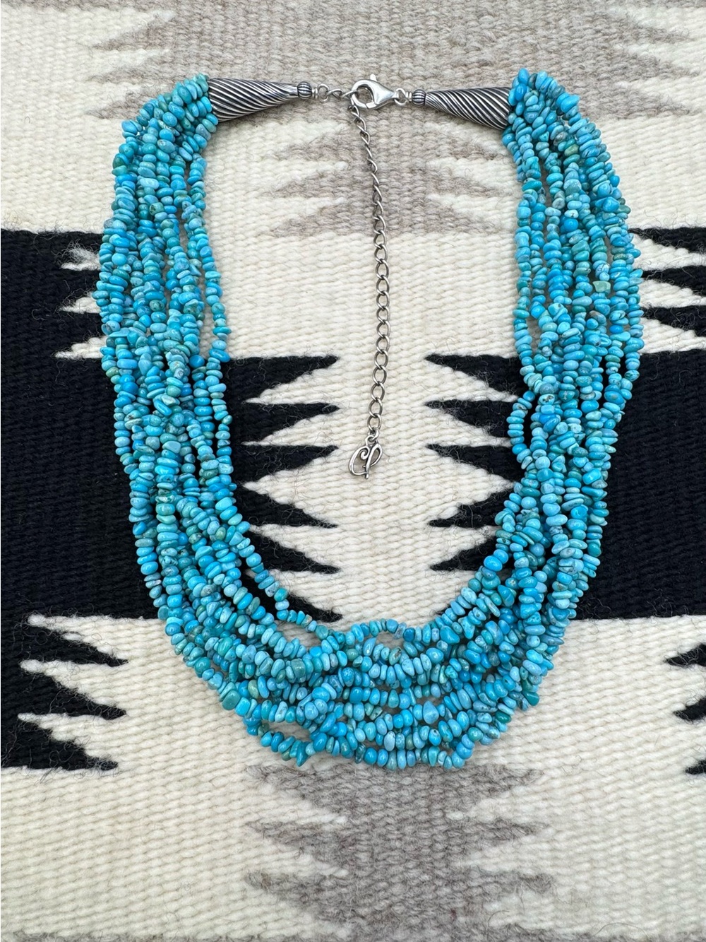 Carolyn Pollack Southwest Sterling Silver Turquoise Multi Strand Beaded Necklace - Picture 3 of 6